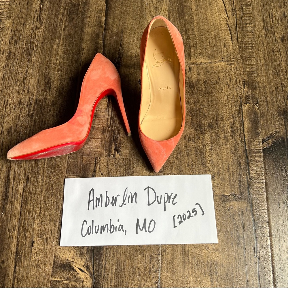SOLD - Christian Louboutin Pink Peach suede pigalle follies - size 36